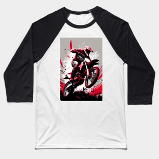 Dirt Bike With Red and Black Paint Splash Design Baseball T-Shirt